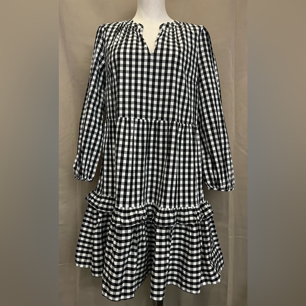 NWT J.Crew Cotton Poplin Buffalo Plaid Tiered Ruffle Mini Dress Size M